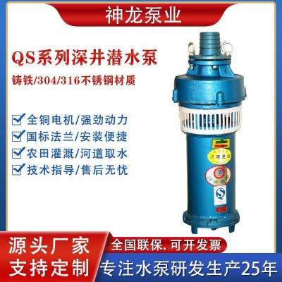 多級(jí)深井泵水浸式潛水電泵QS潛水泵大流量充水式農(nóng)田灌溉水泵380V