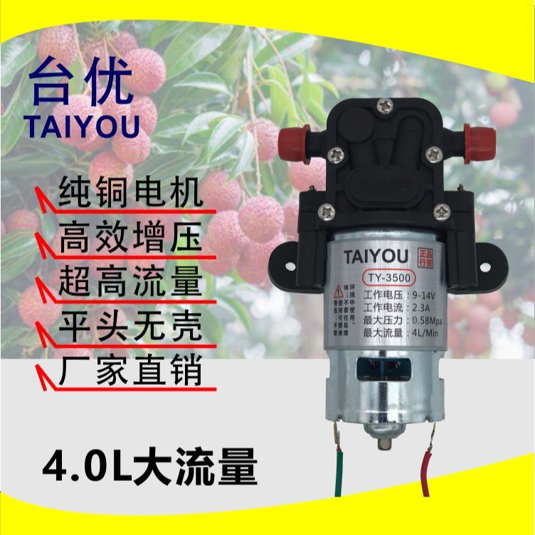 噴霧器水泵臺(tái)優(yōu)水泵 平頭泵 12V，4L，高壓大功率隔膜泵洗車水泵